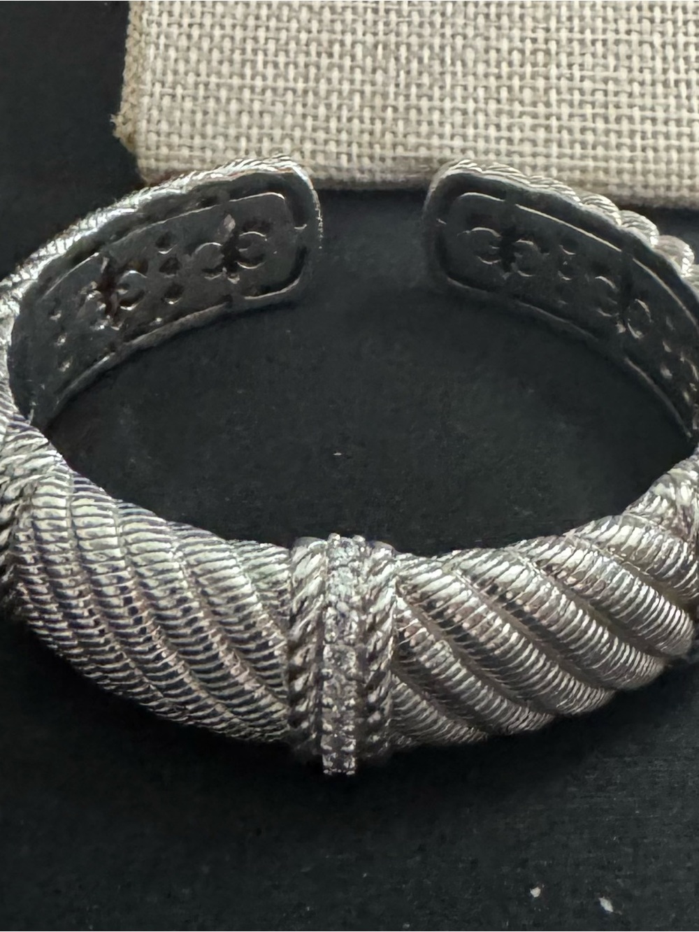 Judith Ripka .925 Luxury Designed Textured Cuff Bracelet 74g w/Diamonique Accent - Picture 3 of 9
